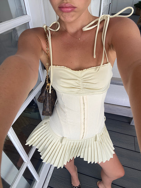 Drop-waist Pleated Mini Dress
