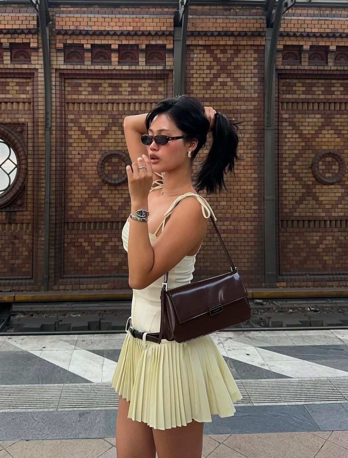 Drop-waist Pleated Mini Dress
