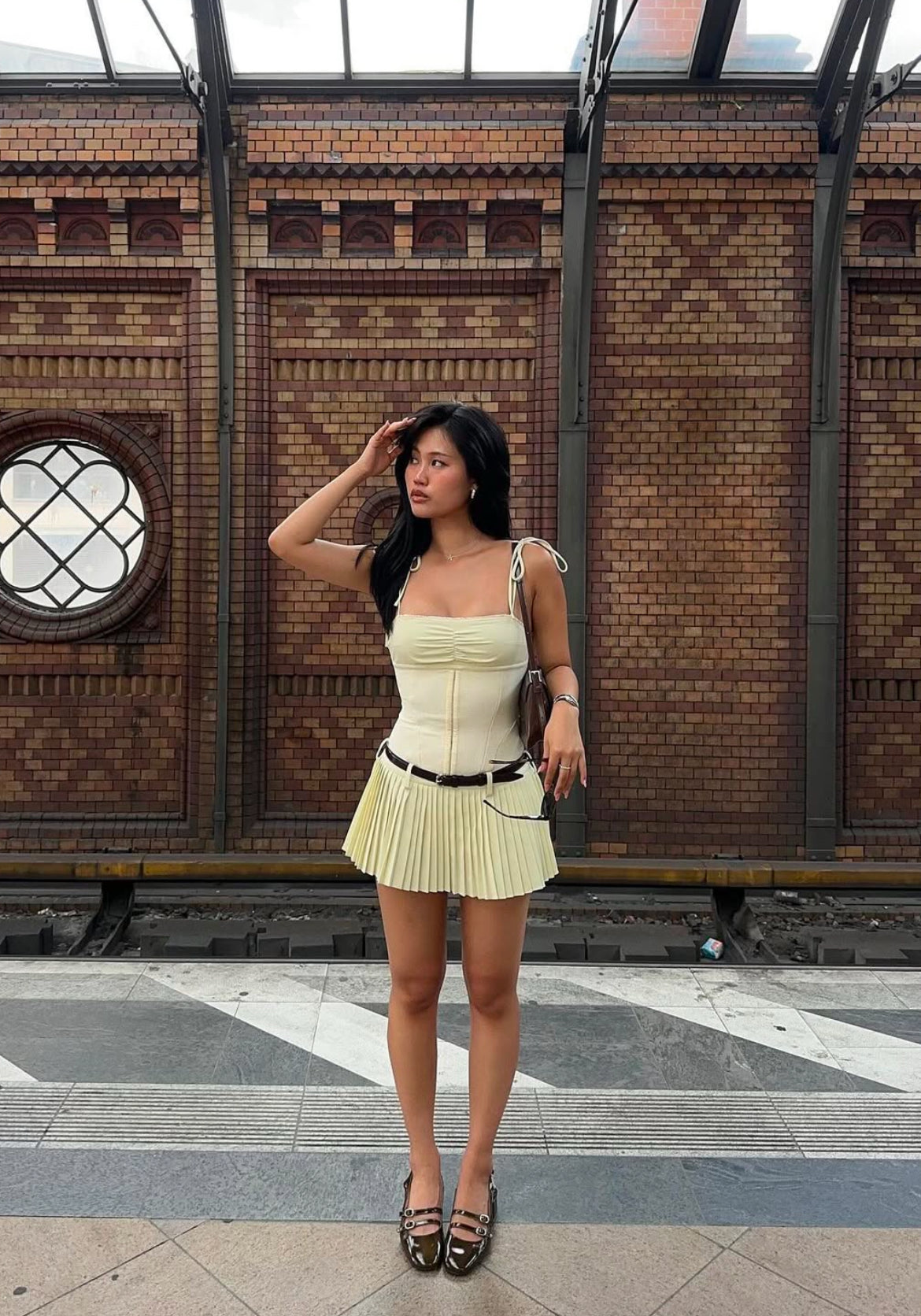 Drop-waist Pleated Mini Dress