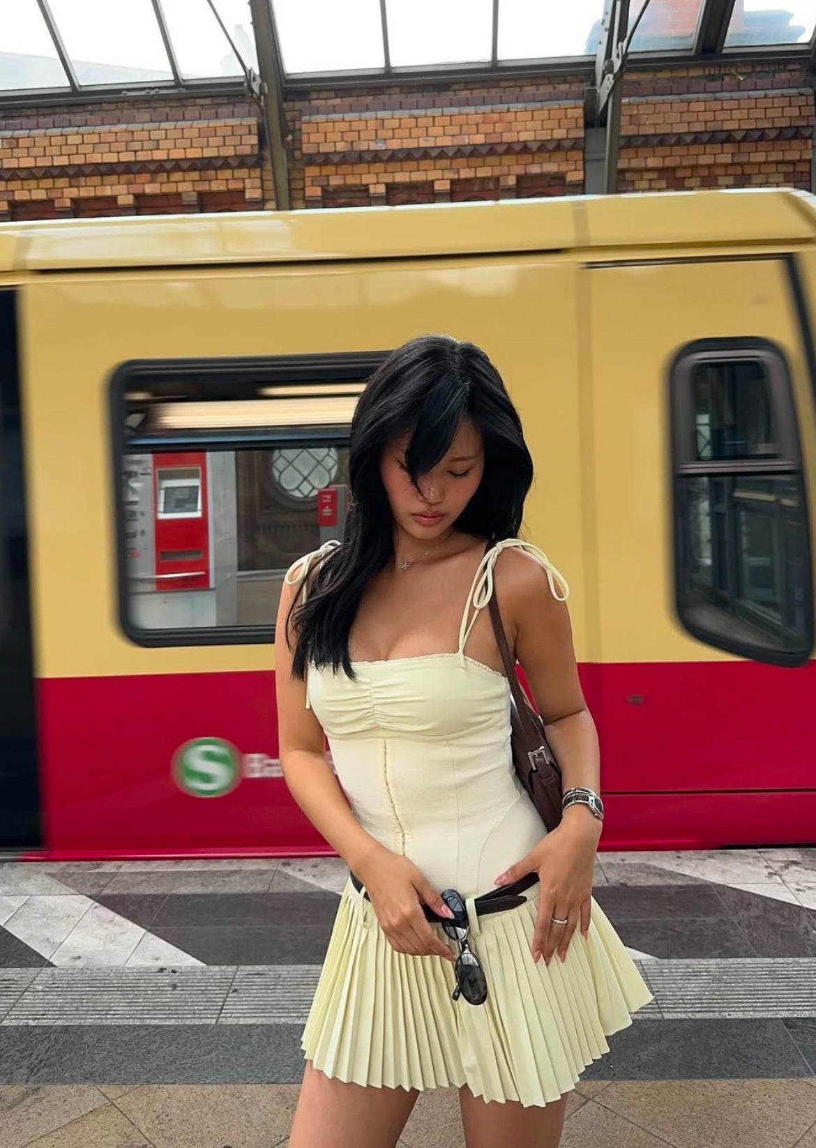 Drop-waist Pleated Mini Dress