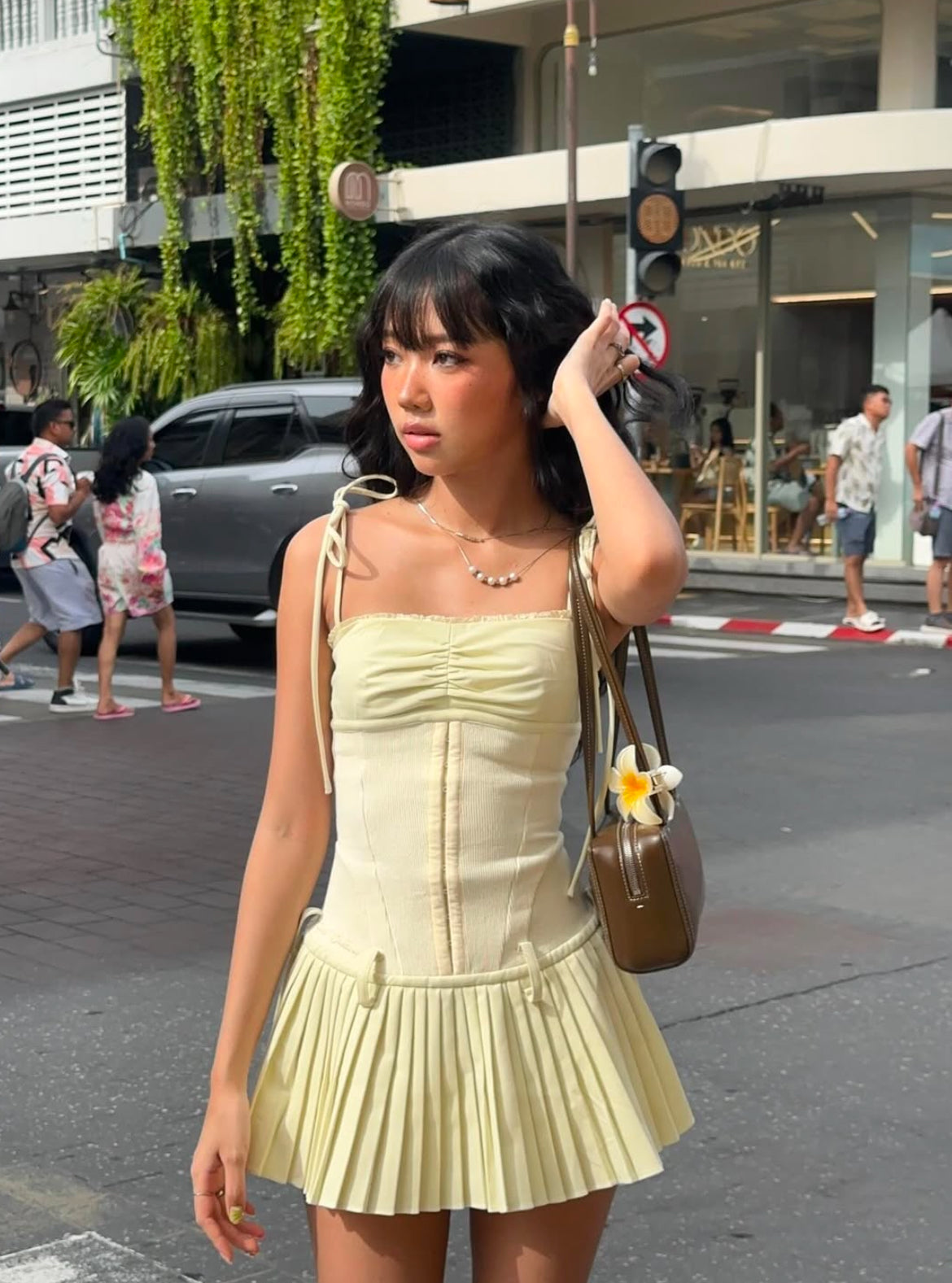 Drop-waist Pleated Mini Dress