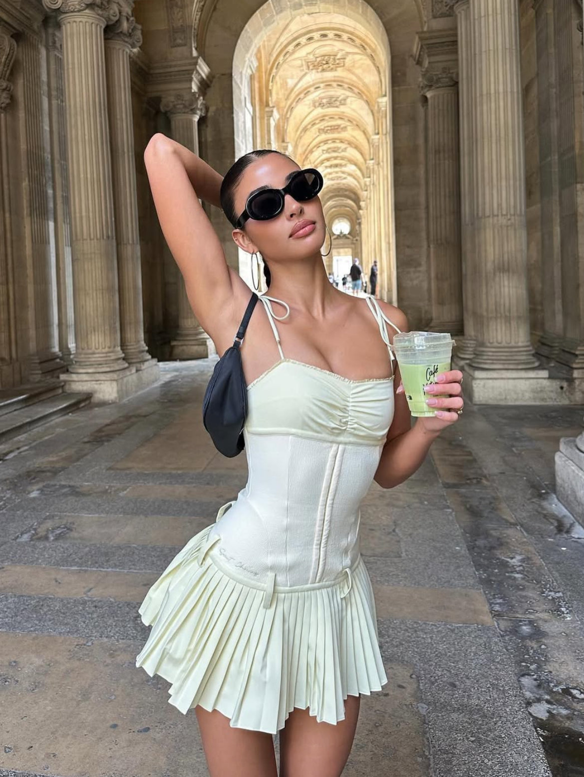 Drop-waist Pleated Mini Dress