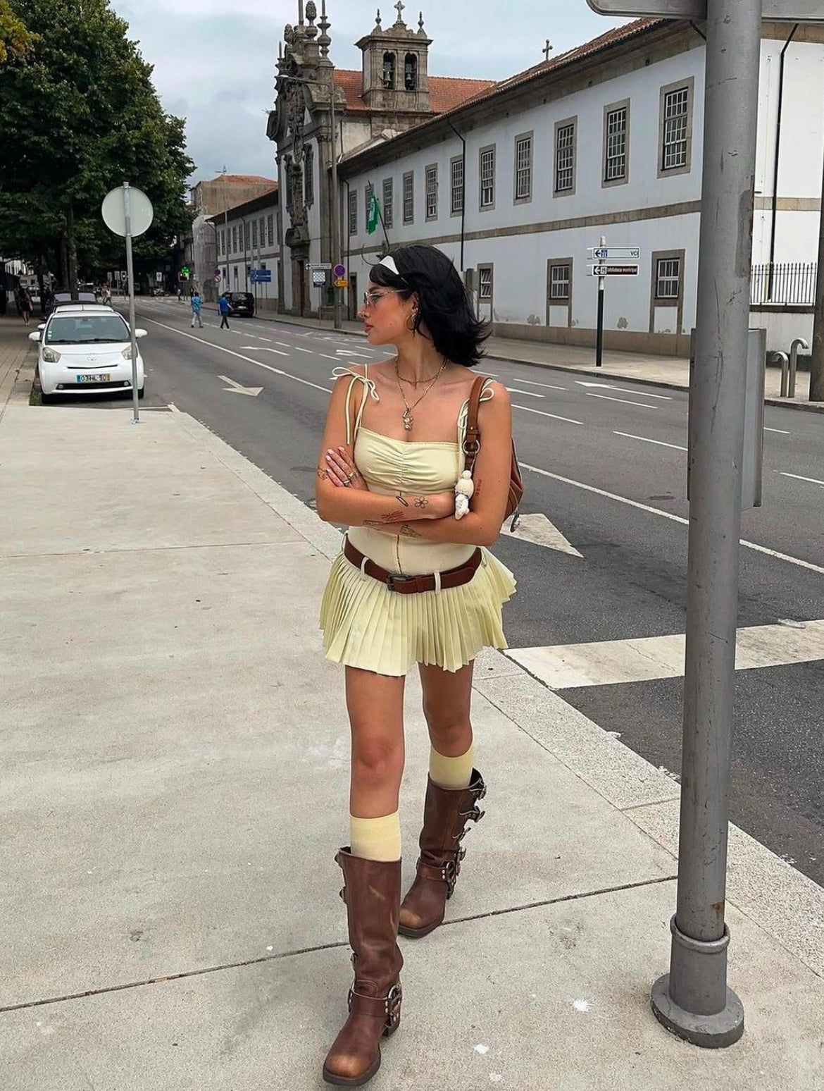 Drop-waist Pleated Mini Dress