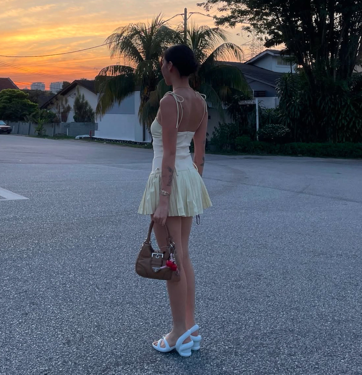Drop-waist Pleated Mini Dress