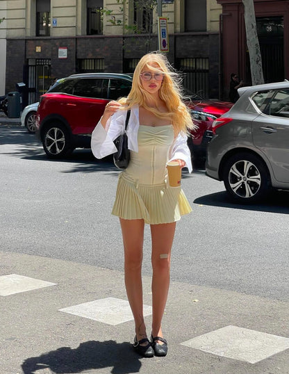 Drop-waist Pleated Mini Dress