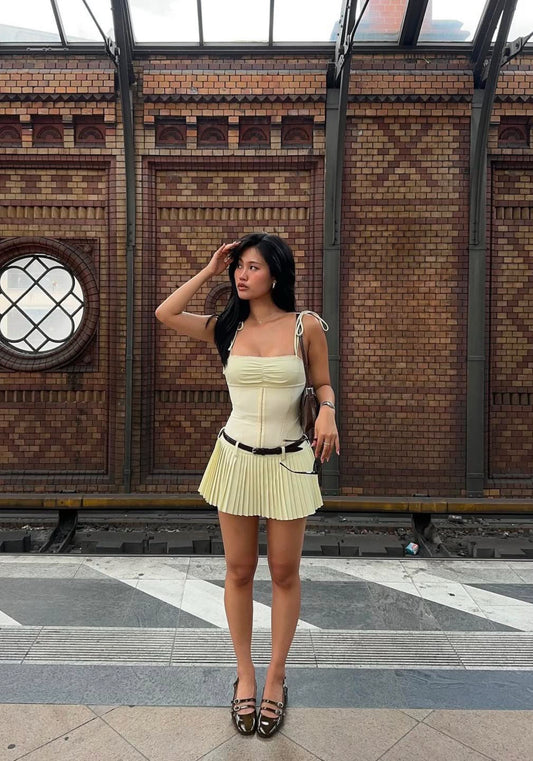 Drop-waist Pleated Mini Dress