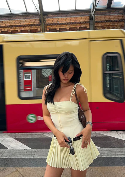Drop-waist Pleated Mini Dress