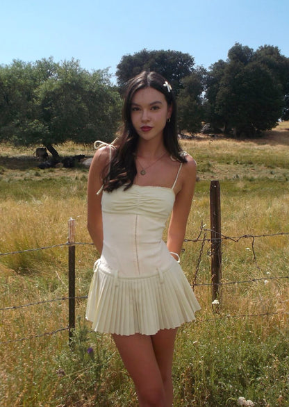 Drop-waist Pleated Mini Dress